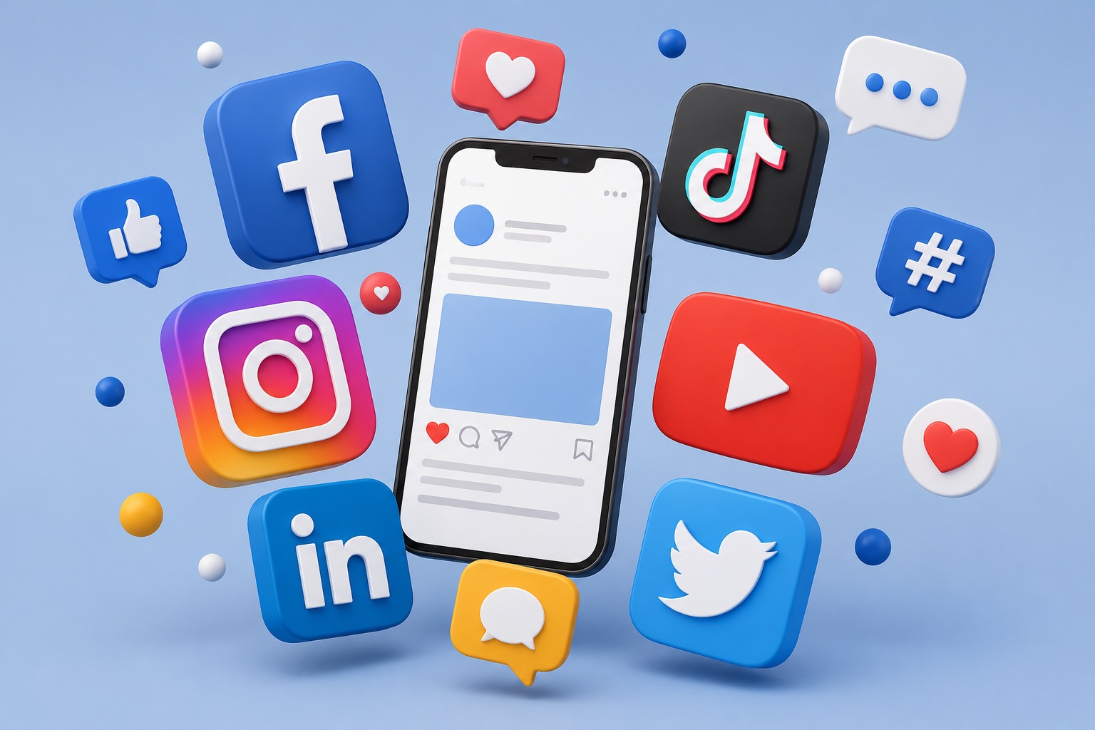 Social media icons around a phone for short-form video content